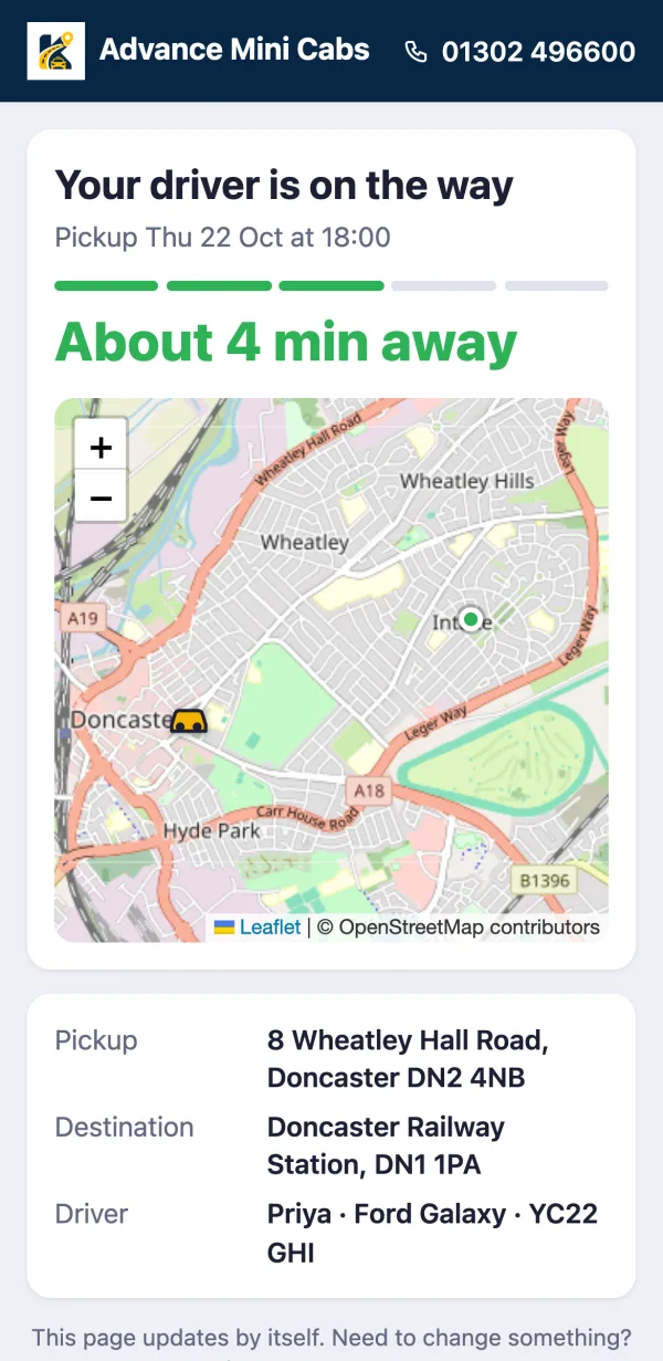 Kerbly customer tracking page showing the driver on a map